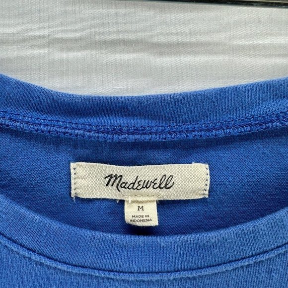 Madewell Top Womens Sz M Heavyweight Jersey Crewneck Crop Cap Sleeve Cotton Blue - Picture 3 of 7